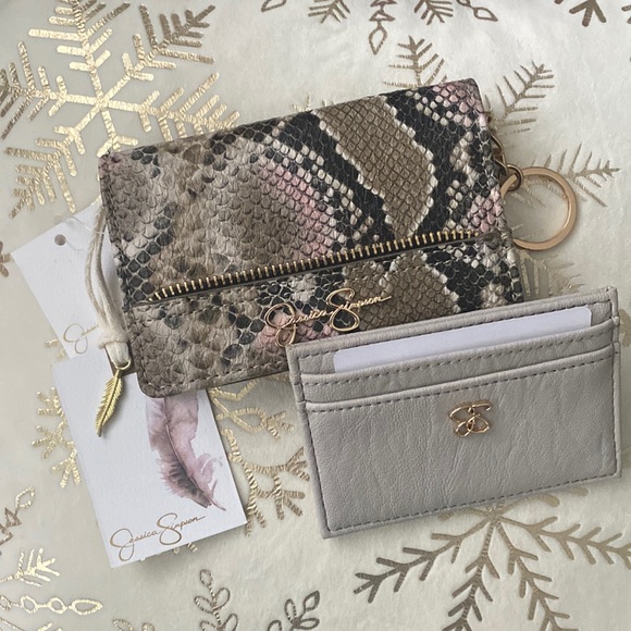 Jessica Simpson Snakeskin (Python) Wallet (Brown, Tan, Pink) & Gray Card Case - Picture 1 of 15